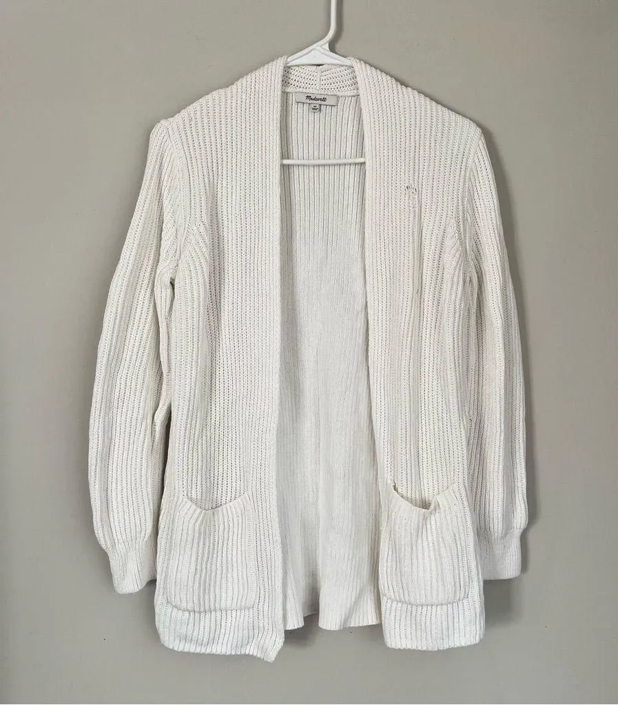 Madewell White Nolan Ribbed Open Front Cardigan Size Medium - Image 4