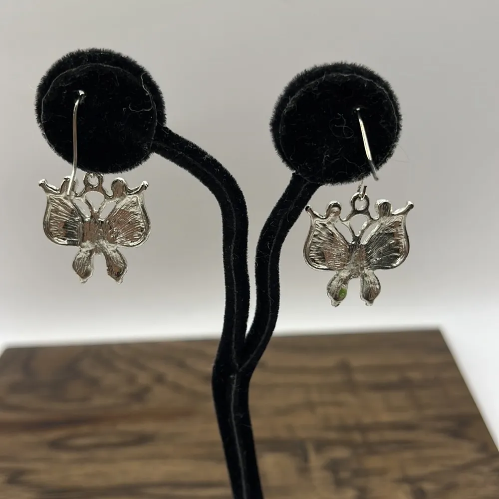 Butterfly Drop Earrings Silver tone and Green Enamel Butterfly 🦋 - Image 5