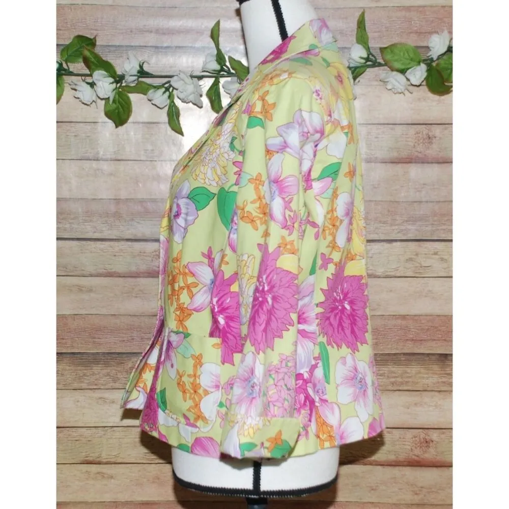 Rafaella Bold Bright Floral Bolero Crop Jacket Size 12 Office Career 3/4 Sleeve - Image 5