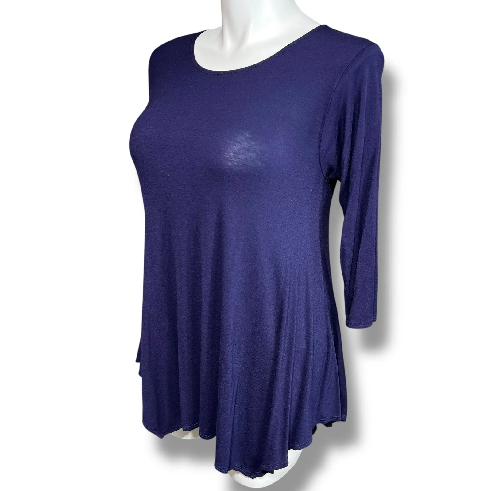 Isaac Liev Womens Swing Top T Shirt Stretch Asymmetrical Navy Blue Large XL - Image 5