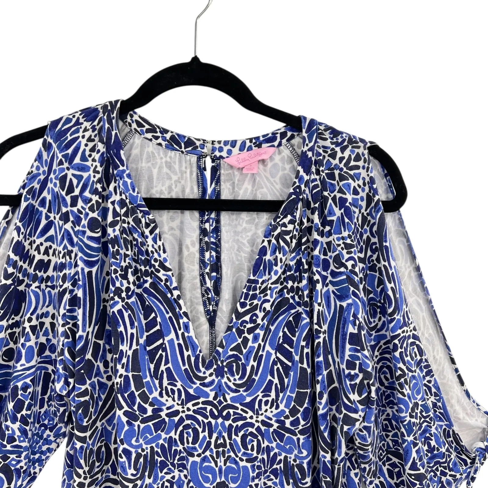 Lilly Pulitzer Bryce Romper Taverna Tile Print Bright Navy Blue Size‎ Small - Image 4
