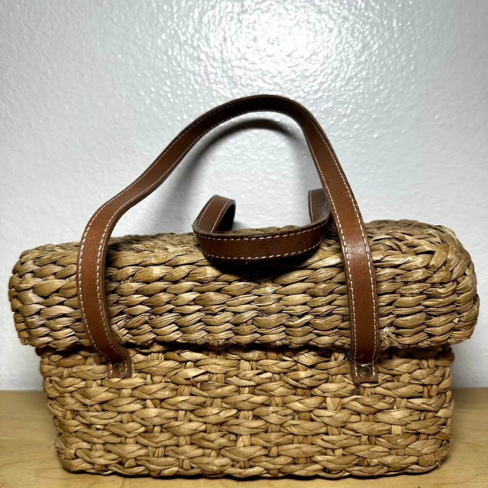 Kate Spade New York Picnic Bag Wicker Basket Box Rattan Handwoven Tan - Image 2