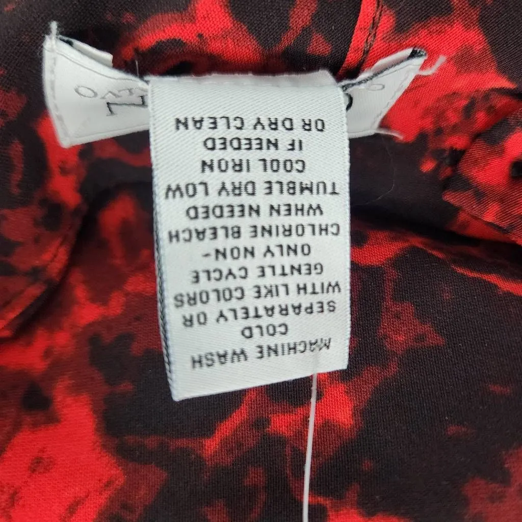 Carmen Marc Valvo Red and Black Print Blouse with Bell Sleeves NWT Size XL - Image 8
