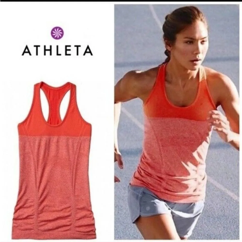 Athleta Fast Track Womens Tank Top M Reddish Pink Rushed Racer Back Seamless - Image 2