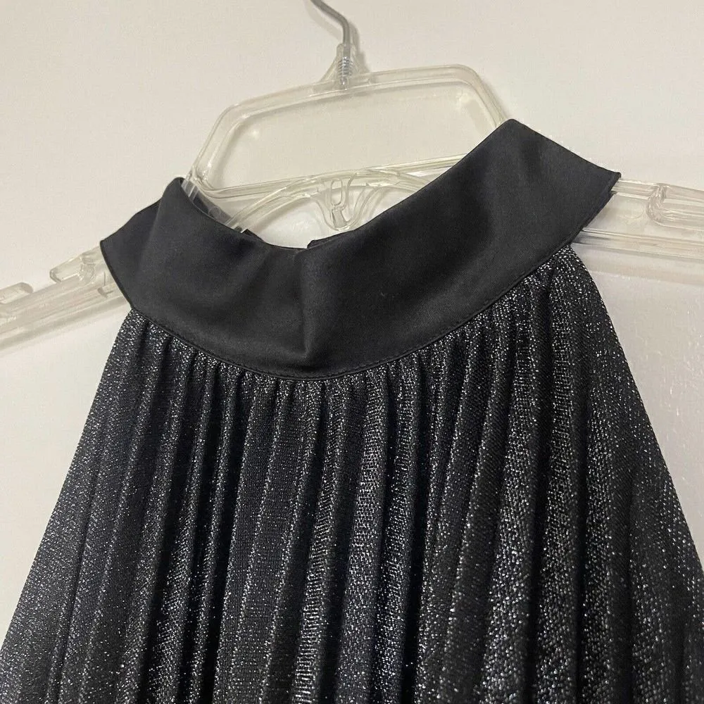 NWOT ZARA Pleated halter silver shimmer accordion mini dress size Medium - Image 5