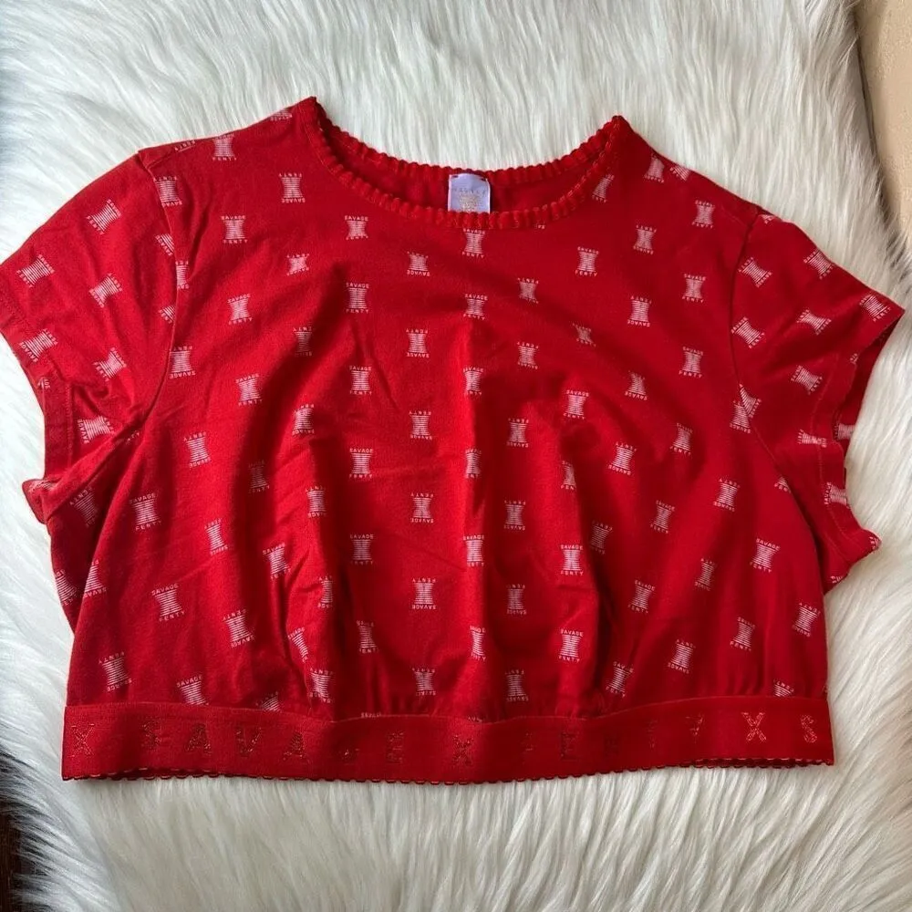SAVAGE X COTTON JERSEY CROP TEE GOJI BERRY RED X PRINT Size 2X - Image 13
