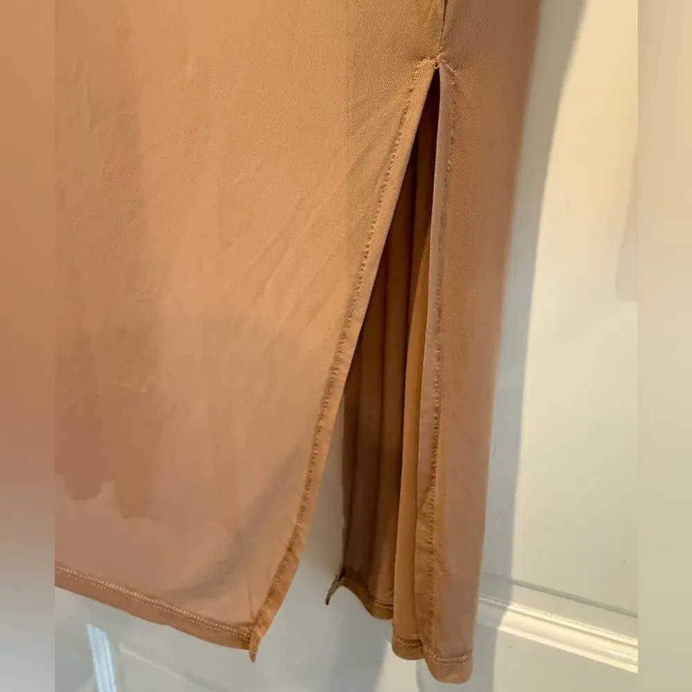 Julia By Love J Open Front Knee Length Sheer Cardigan Mocha Tan Size Medium - Image 5