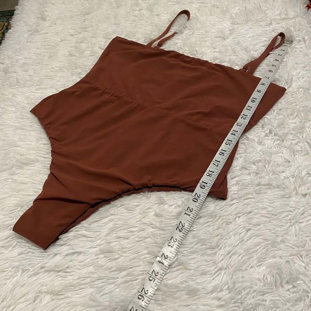 Anemos Square Neck Maillot One Piece Swimsuit in Sienna XL Red - Image 4