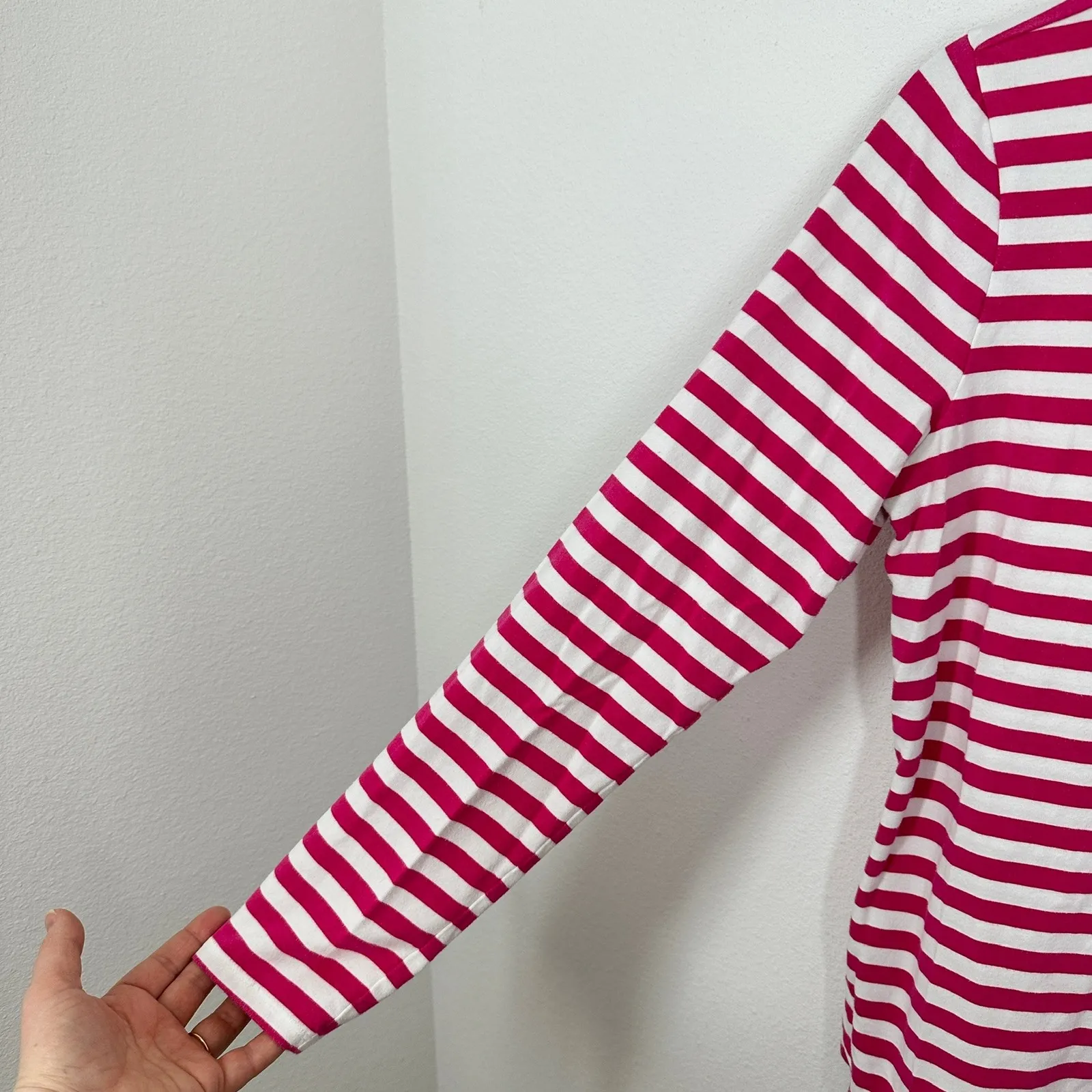CASLON Nordstrom Women's Pink Striped Long Sleeve Crew Neck Casual Top Size L - Image 6