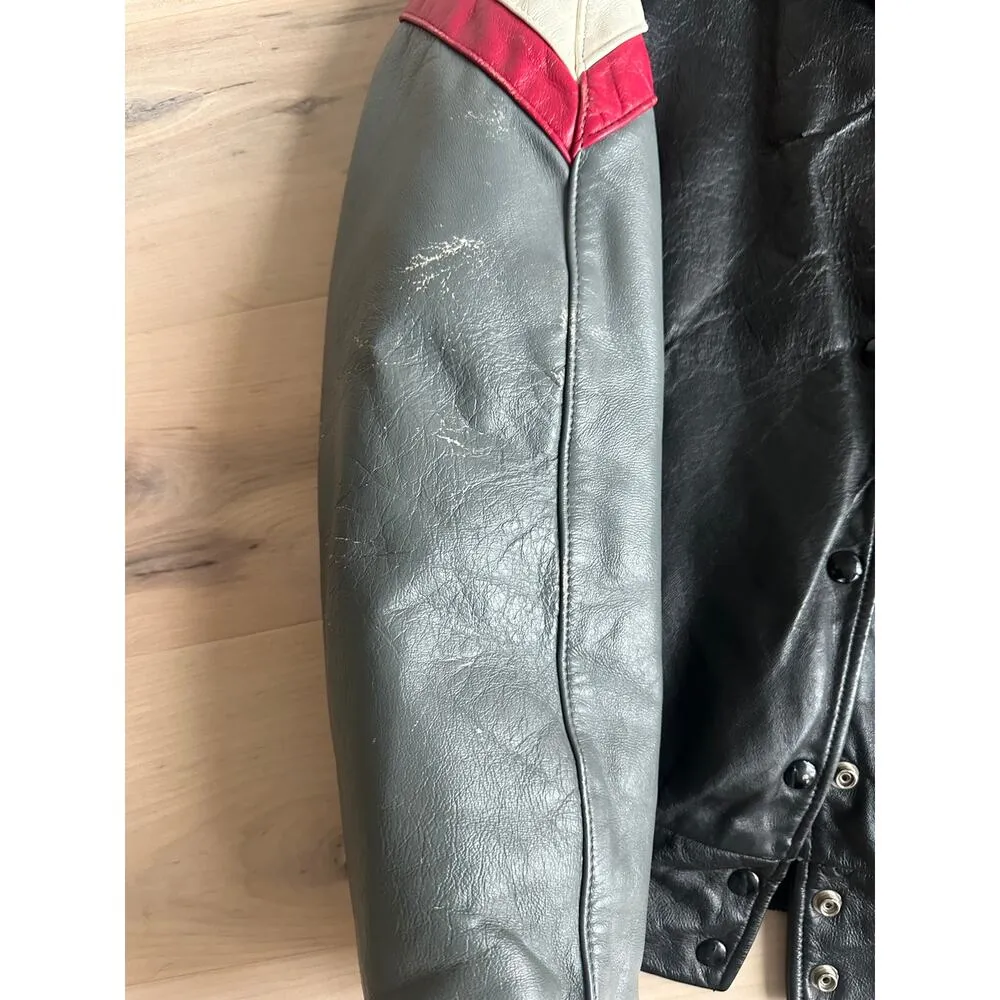 Vintage Letterman Jacket Size M/L Womens 80s/90s Era Black Grey Red Logo Size L - Image 4