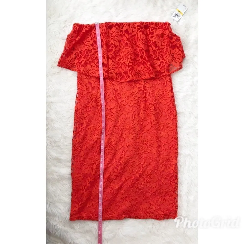 THALIA SODI‎ Strapless Lace Cocktail Dress Midi Fitted Popover Orange Medium New - Image 12