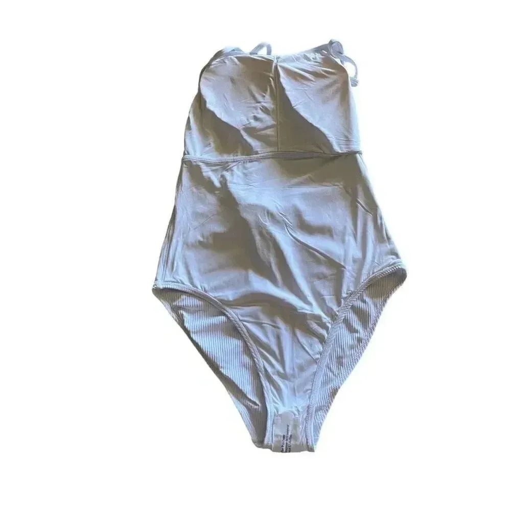 Andie THE PALOMA RIB White One Piece Adjustable Straps Padded  Suit SZ L #1437 - Image 7