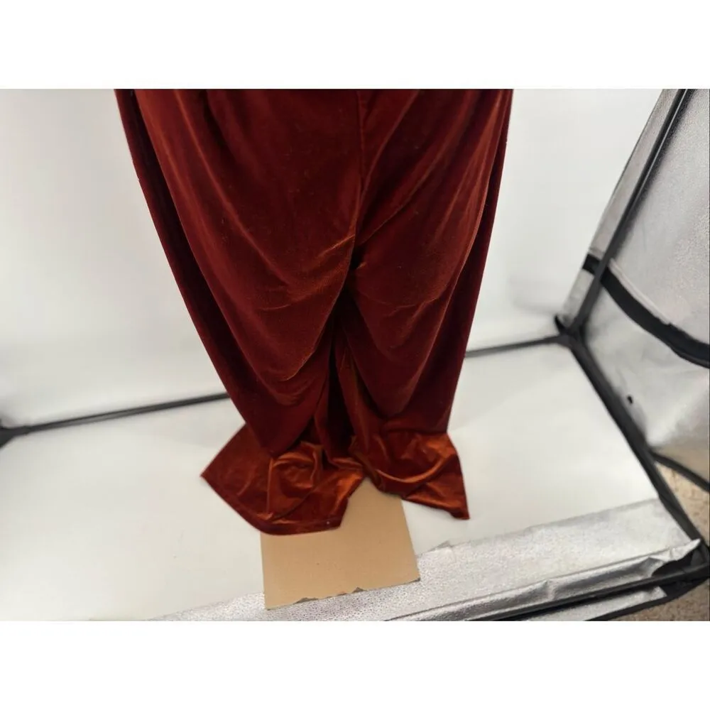 ASOS Rust Velvet Off The Shoulder Wide Leg Jumpsuit Cutout Middle Womens Size 10 - Image 7