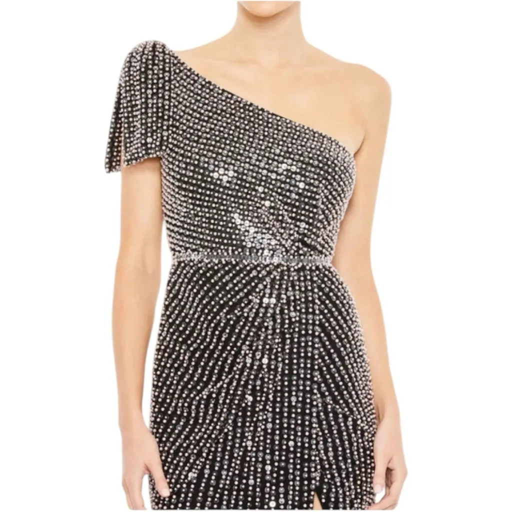 Mac Duggal Pearl Embellished Soft Tie One Shoulder Gown Size 6 Style #93735 NWT - Image 4