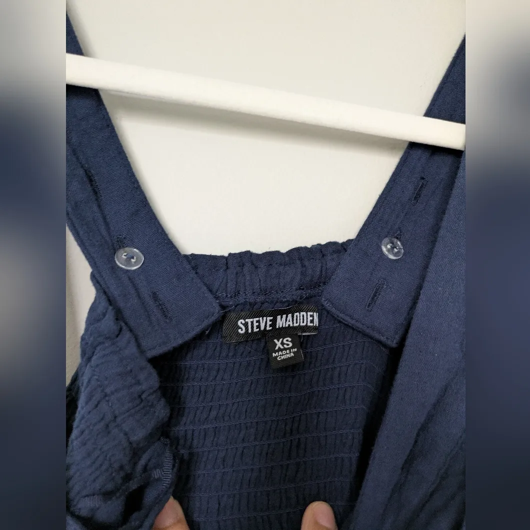 Steve Madden Amira Tiered Cotton Midi Dress Sz Xs Navy Blue - Image 4