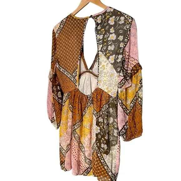 NWT Raga Dress Jenya Retro Patchwork Mini Brown Multi Size XS NEW Boho Bohemian - Image 7