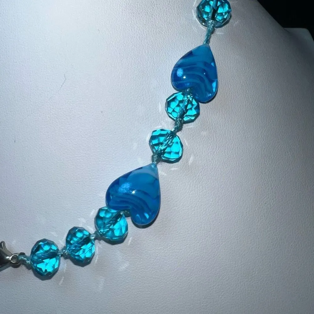 Heart‎ Shaped Art Lamp Glass and Crystal Necklace Blue - Image 7