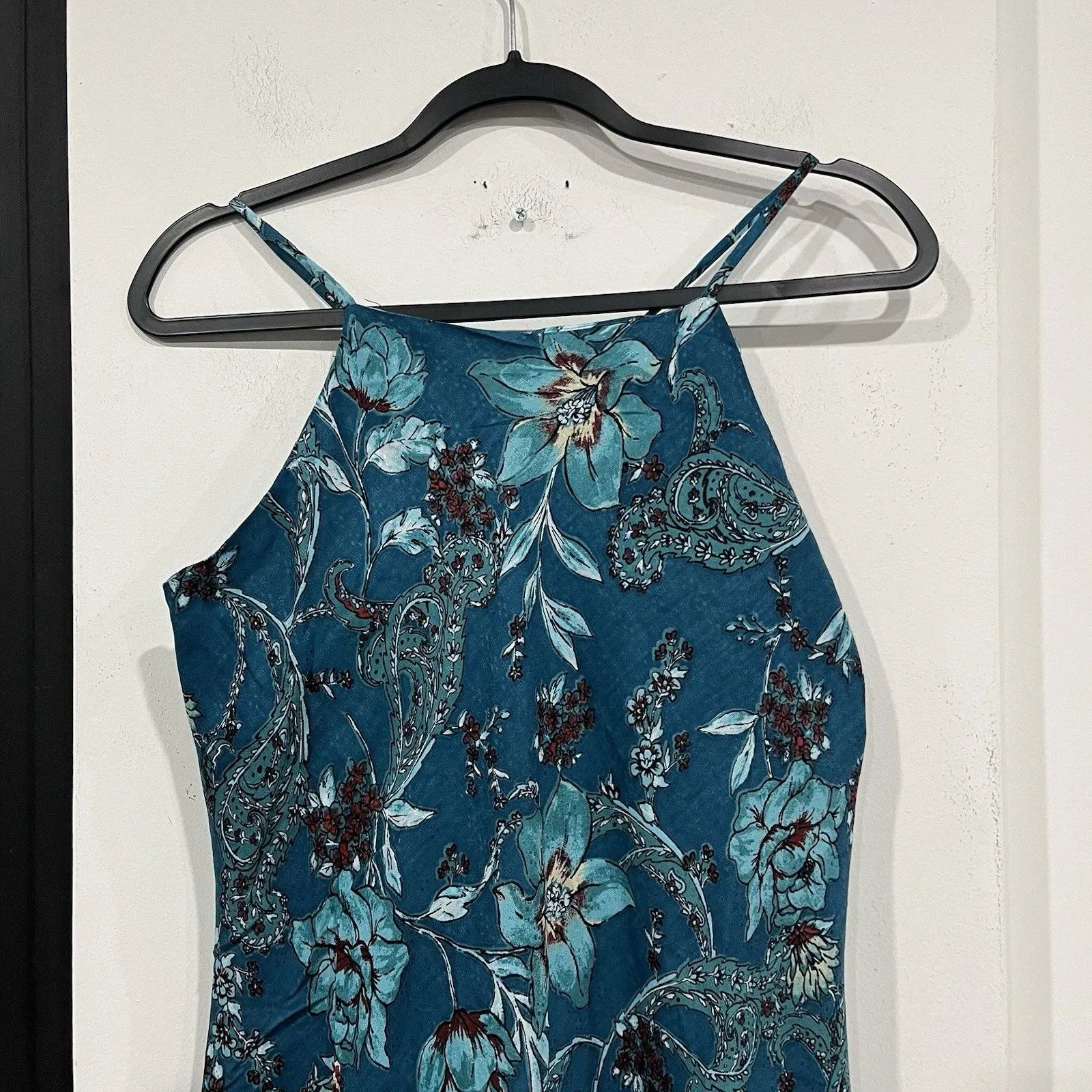 NWT Band Of The Free Audette Teal Floral Midi Dress Size Large Boho Blue - Image 2