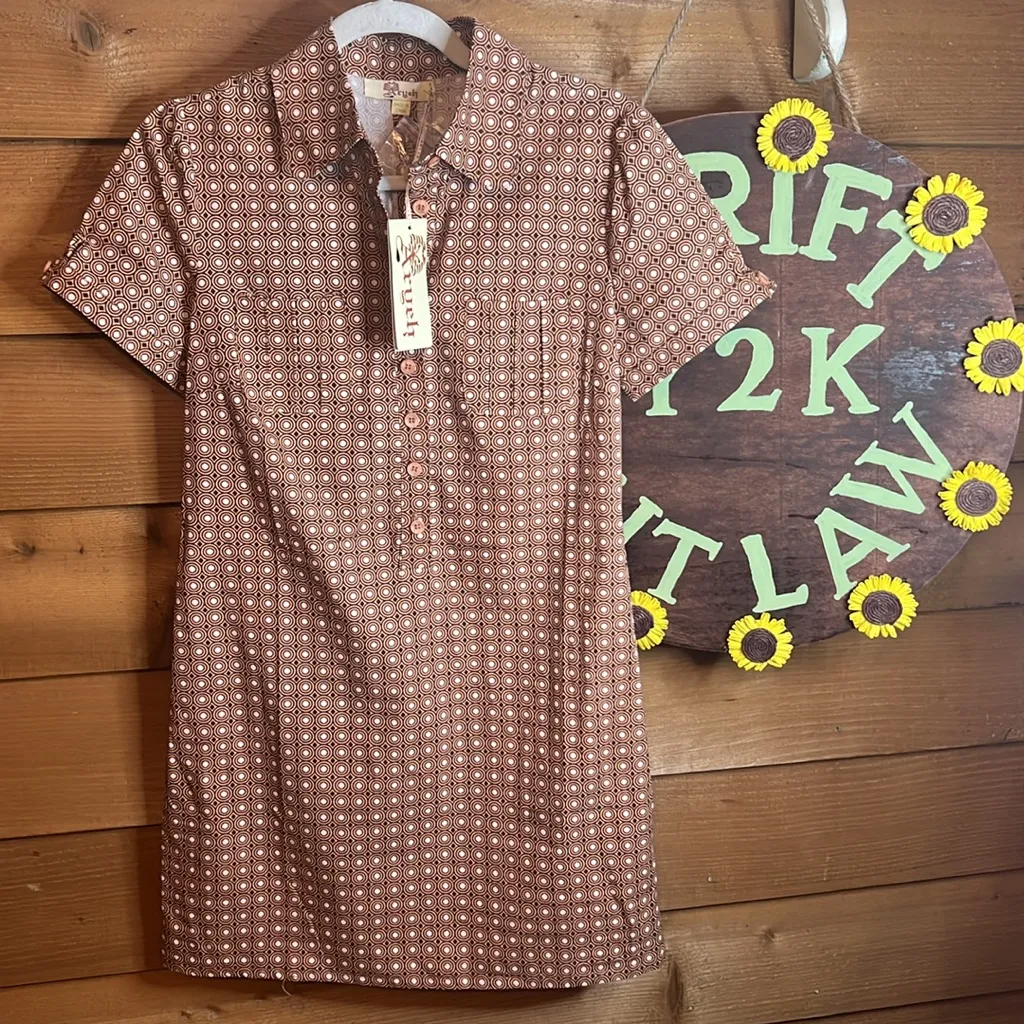 NWT Aryeh Anthropologie 70s T-shirt Collar Button Mini Micro Dress Pattern - Image 2