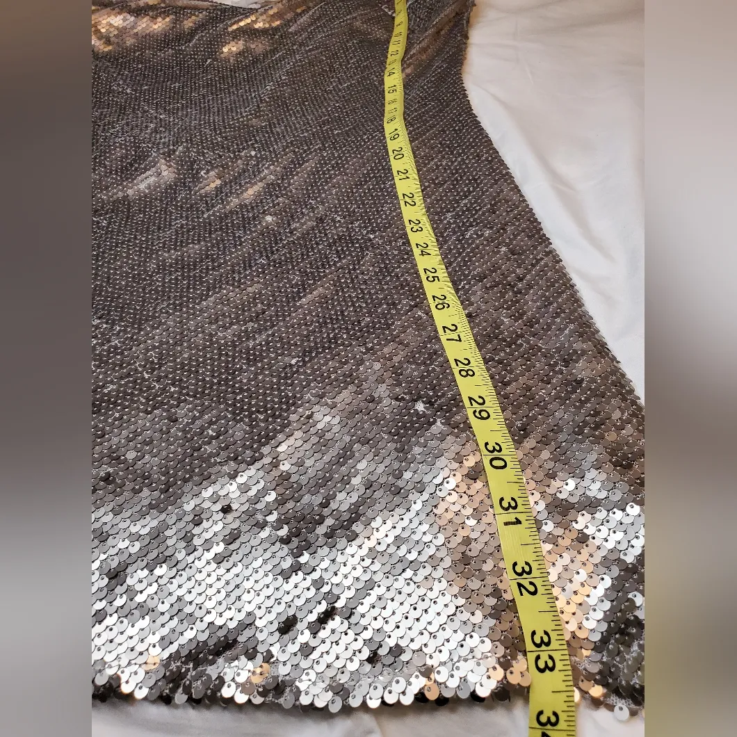 Warehouse Matte Sequin Cowl Neck Mini Dress Gun Metal Size 12 Silver - Image 5