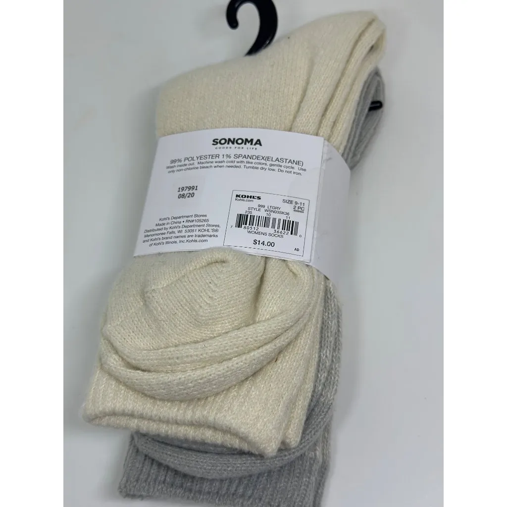 NEW Sonoma Super Cozy Boot Sock 2-Pair Set Gray Beige Fleece Size 9–11 Soft Crew - Image 3
