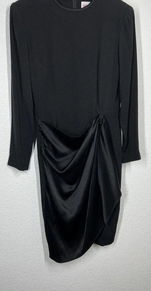 Vintage Albert Nipon Black Cocktail Dress Size 8 Draped Front Sash - Image 2