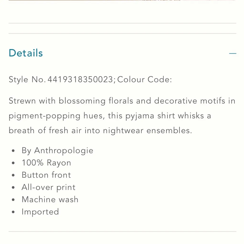 ANTHROPOLOGIE Kari Pink Floral Pajama Top small - Image 5