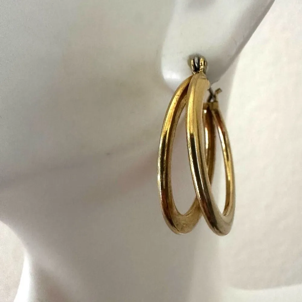 Gold tone double hoop earrings - Image 2