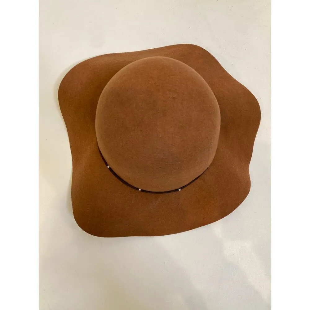 Nine West Tan Wool Floppy Round Hat EUC OS 15” Black Trim Boho Casual Everday - Image 3