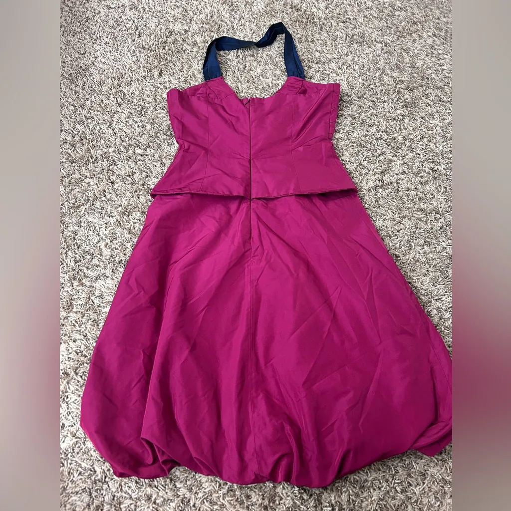 Max Mara Vintage Magenta Pink Navy Halter Silk Blend Dress Sz 6 - Image 7