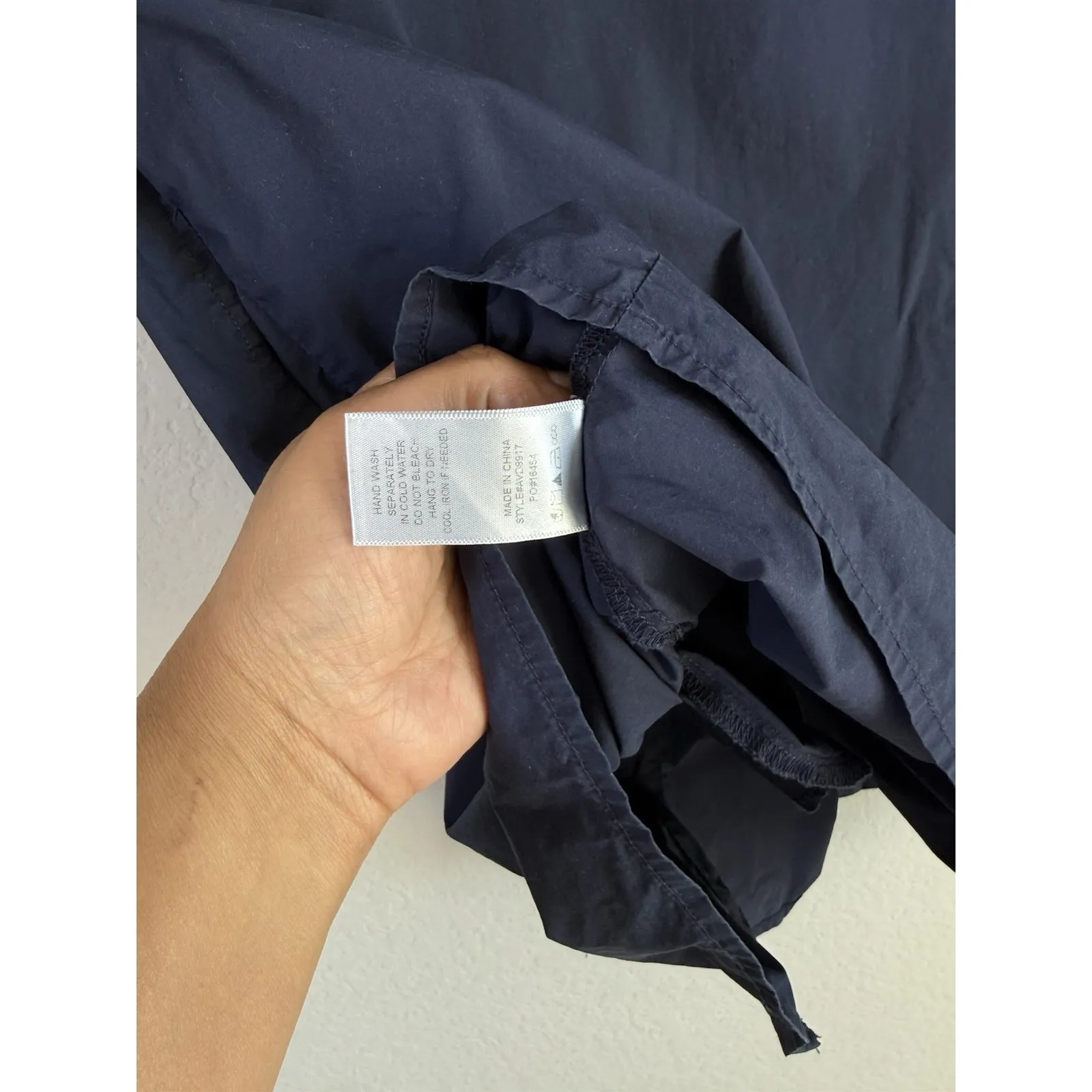 Avara Dress Women's Large Navy Button Up Ruffle Sleeve Smocked Yoke Pockets Blue - Image 11