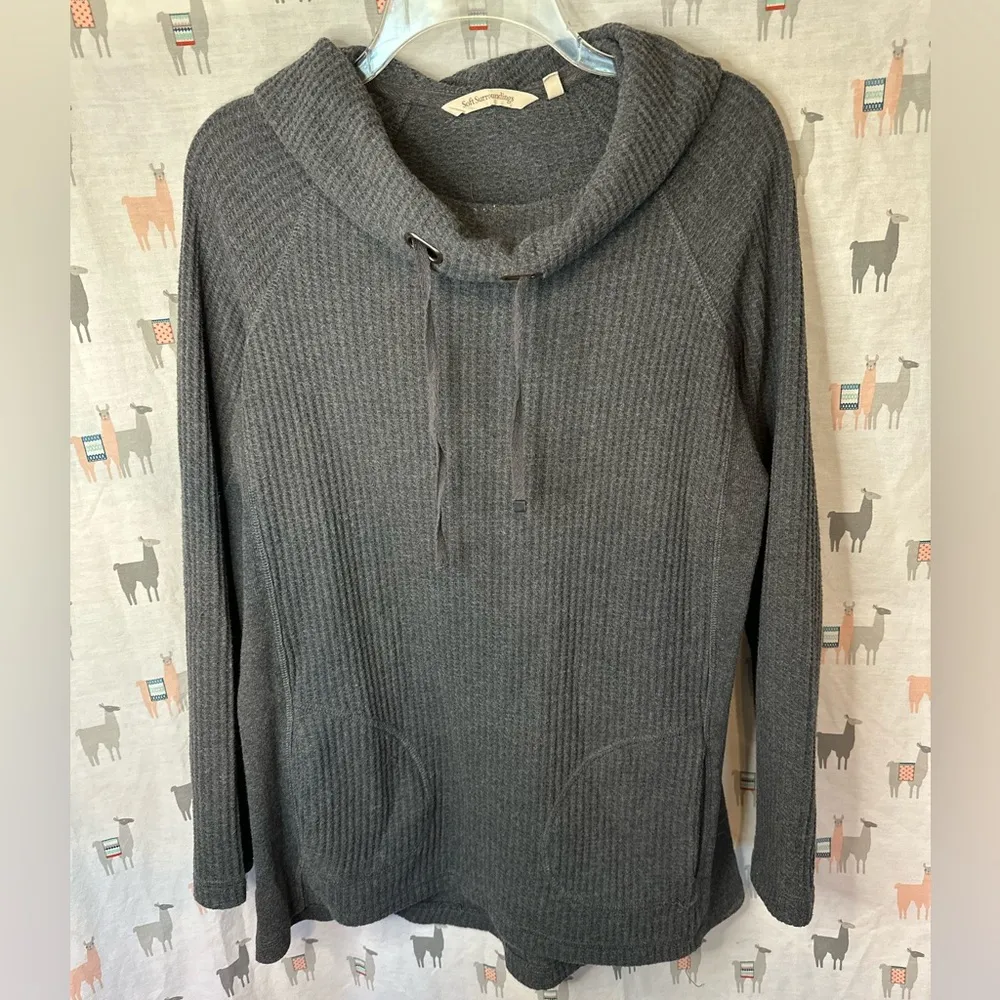 Soft Surroundings Gray Cowl Neck Knit Hoodie with Pockets Size Small - Image 2