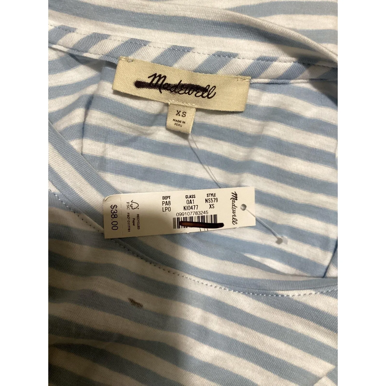 Madewell Shirt Womens XS Blue White Striped Short Sleeve Crewneck Cotton Tee - Image 4