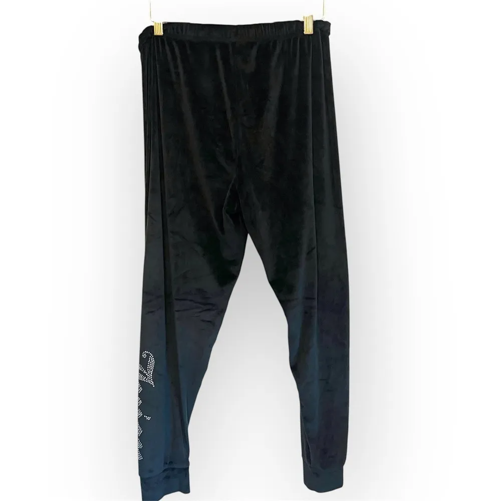 Juicy Couture embellished velour jogger pants, black, pull up size M - Image 4