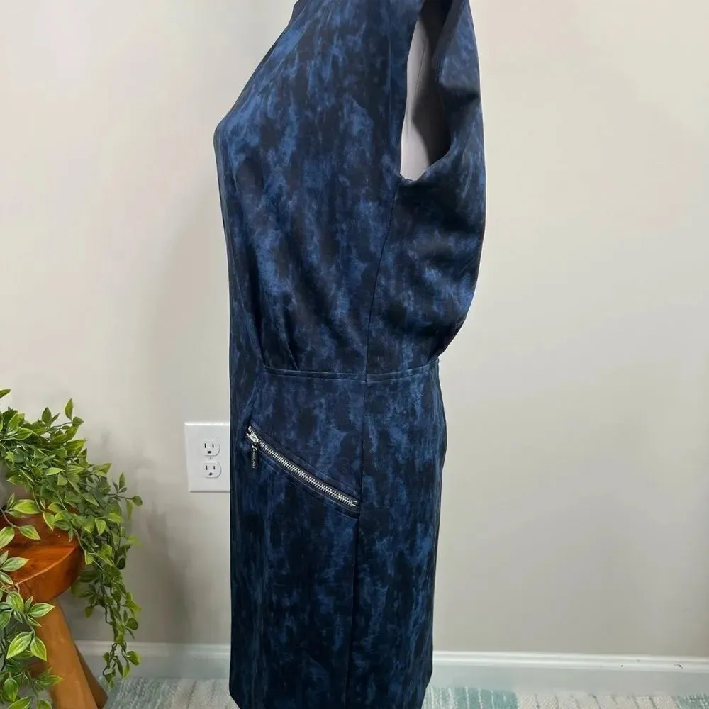 Michael Michael Kors Blue and Black Short Sleeve Zip Pocket Sheath Dress Sz 8 - Image 11