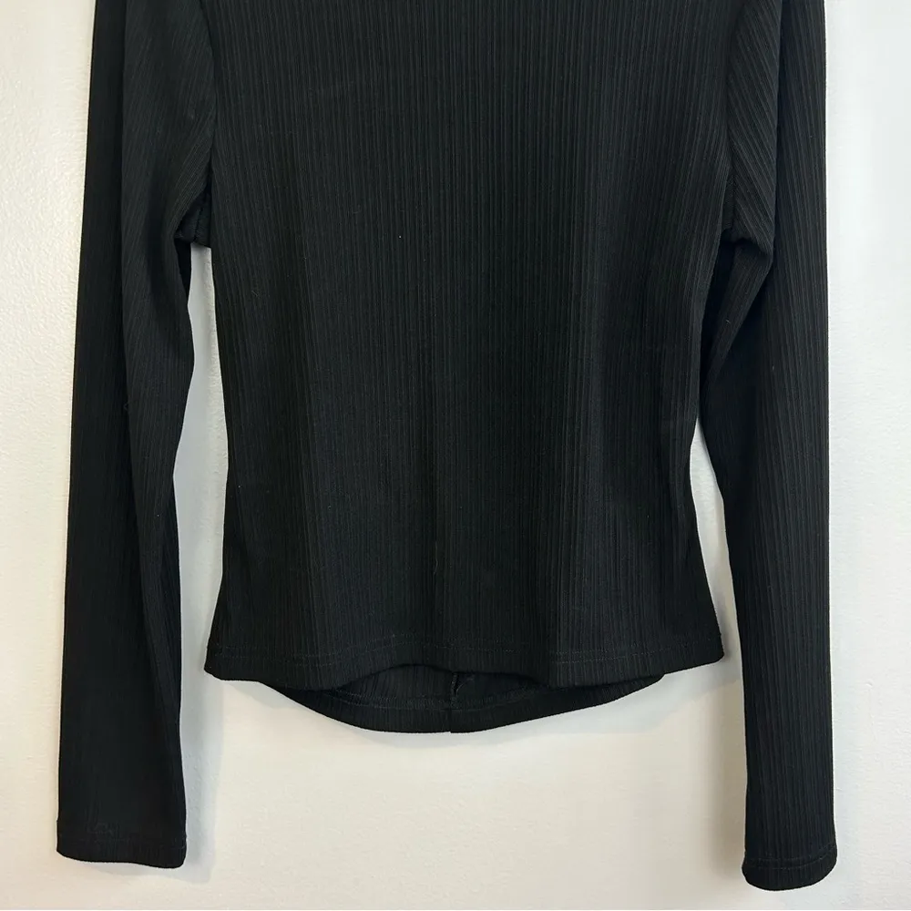 Walter Baker Long Sleeve Open Back Ribbed Long Sleeve Black Top Size Large - Image 5