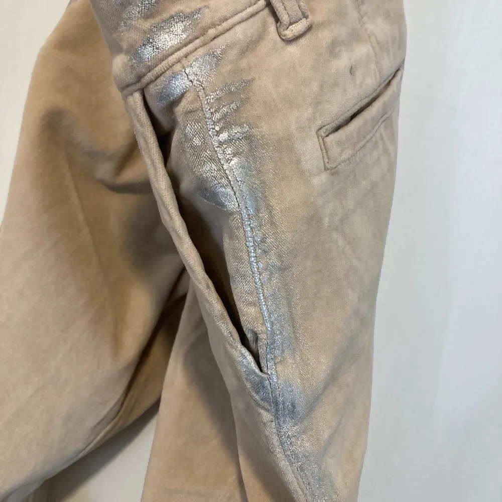 Rosam Cape women's size 24 soft moleskin velour silver metallic sidestripe pants - Image 6