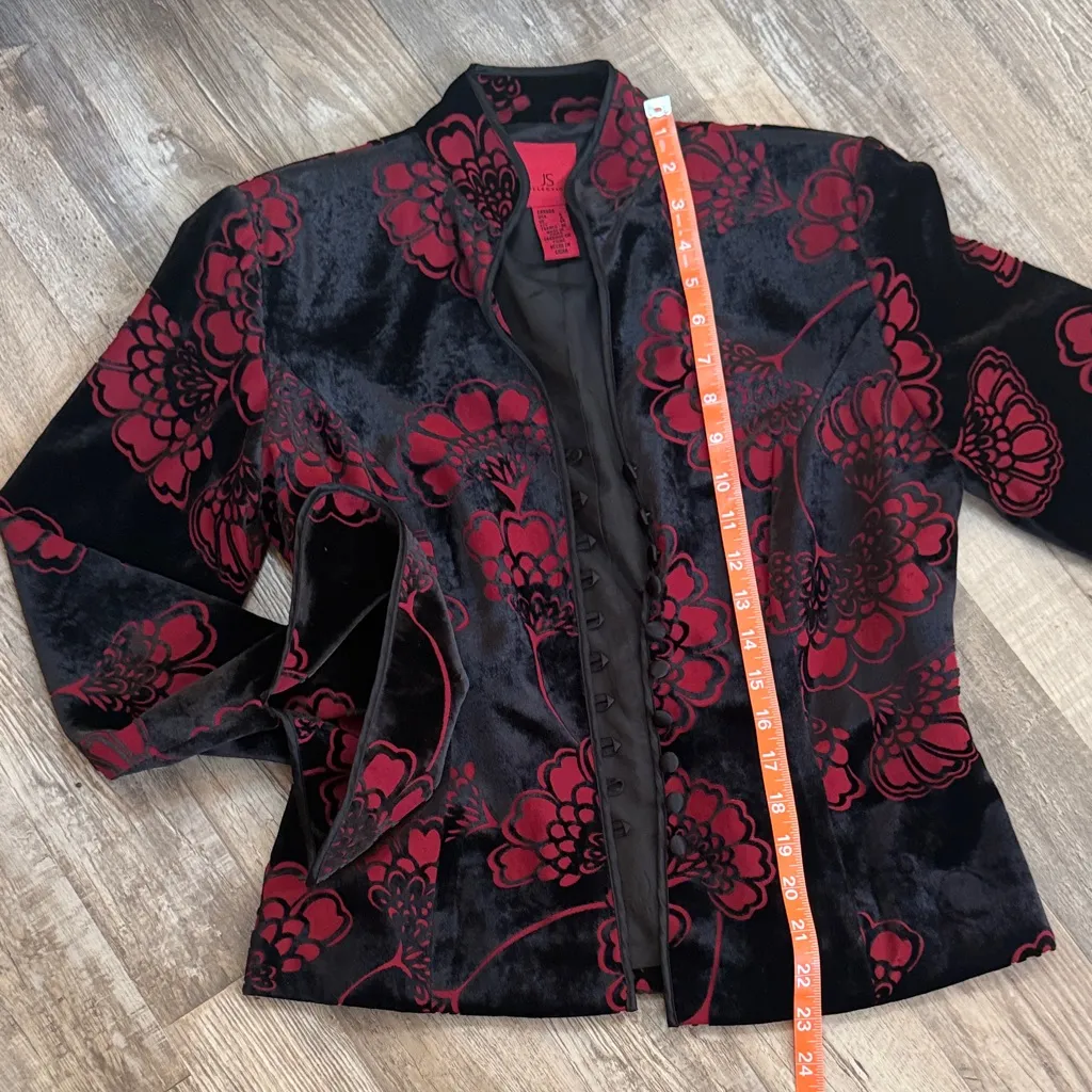 JS Collections Floral Black and Red Women's Jacket size 6 - Image 8