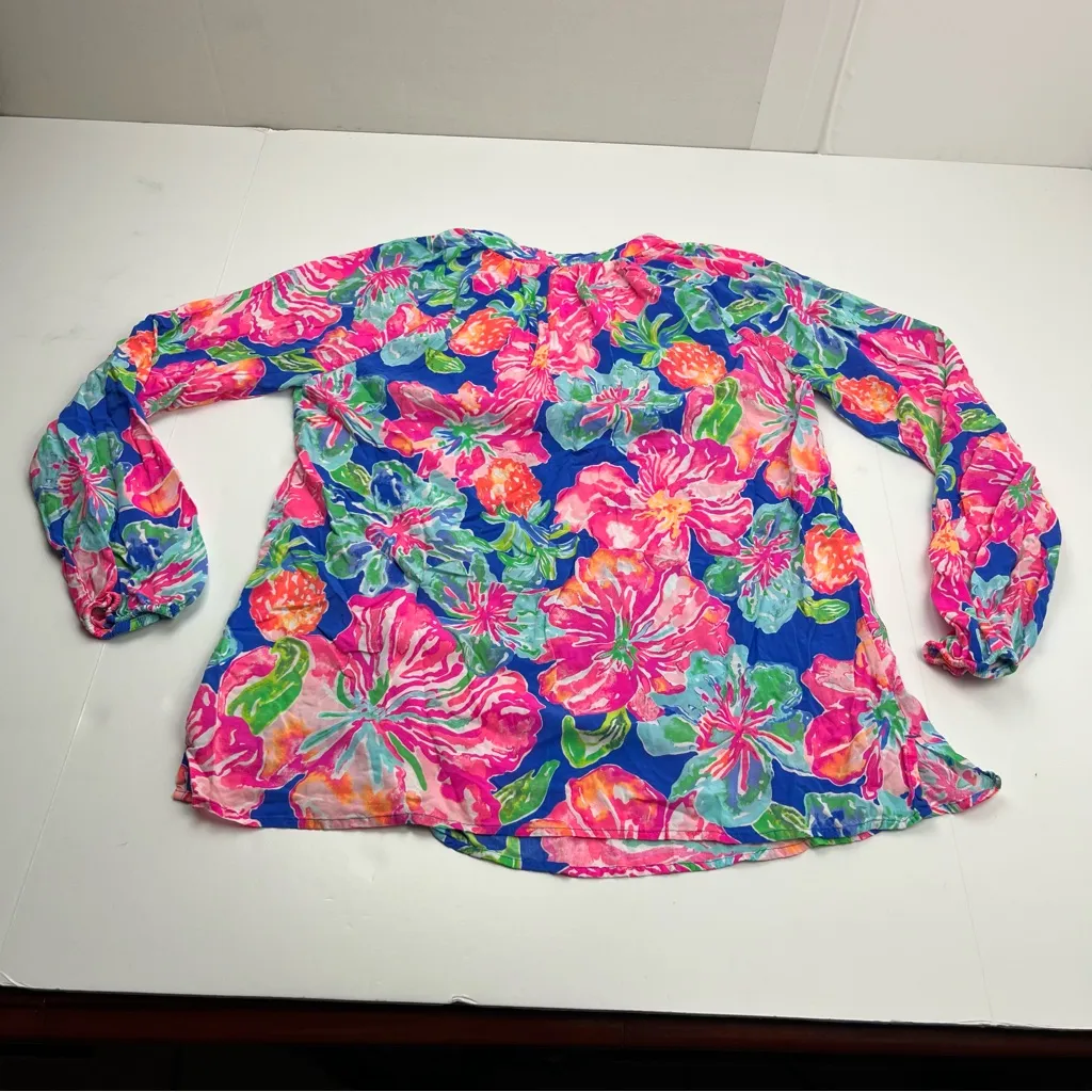 Lilly Pulitzer Martinique Top Beckon Blue Jungle Utopia Floral Long Sleeve Small - Image 9