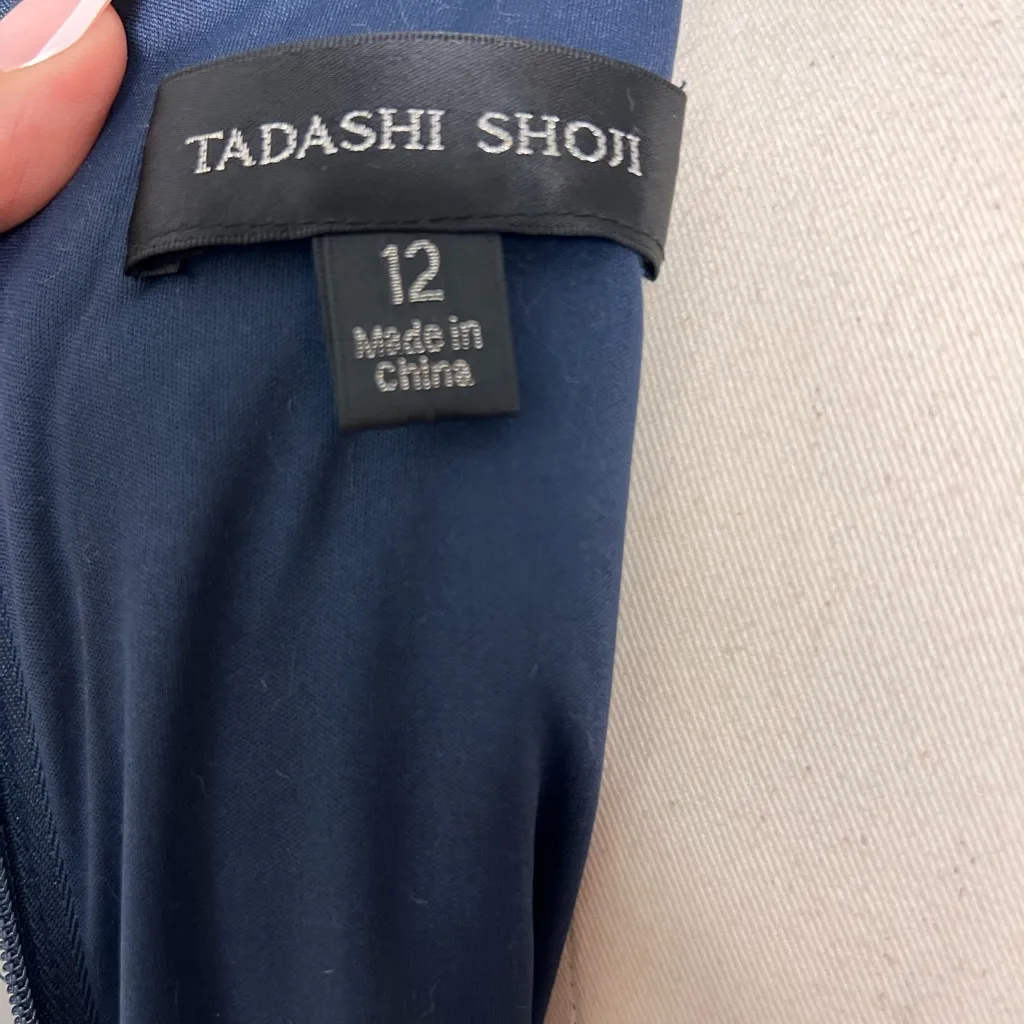 TADASHI SHOJI COLLECTION $348 Gold Navy Lace Lined Evening Dress Size 12! - Image 6