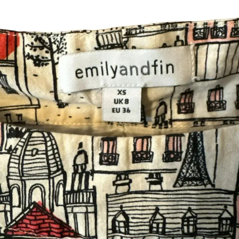 Emily and Fin Historic Paris Print 100% Cotton Shift Pockets SX Vintage Style Size XS - Image 3