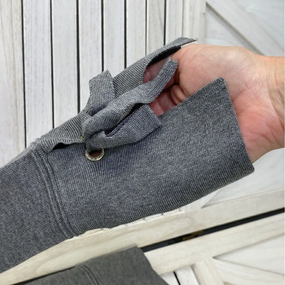 Isela Grey Sweater Split Bell Tie Cuff Tiered Hem Pullover Small Gray - Image 8