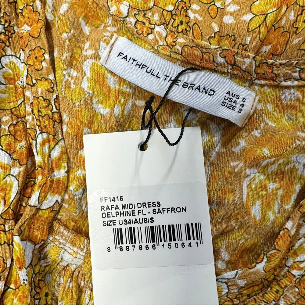 NWT Faithfull the Brand Rafa Dress V-Neck Puff Sleeve Saffron Delphine Floral 4 - Image 11