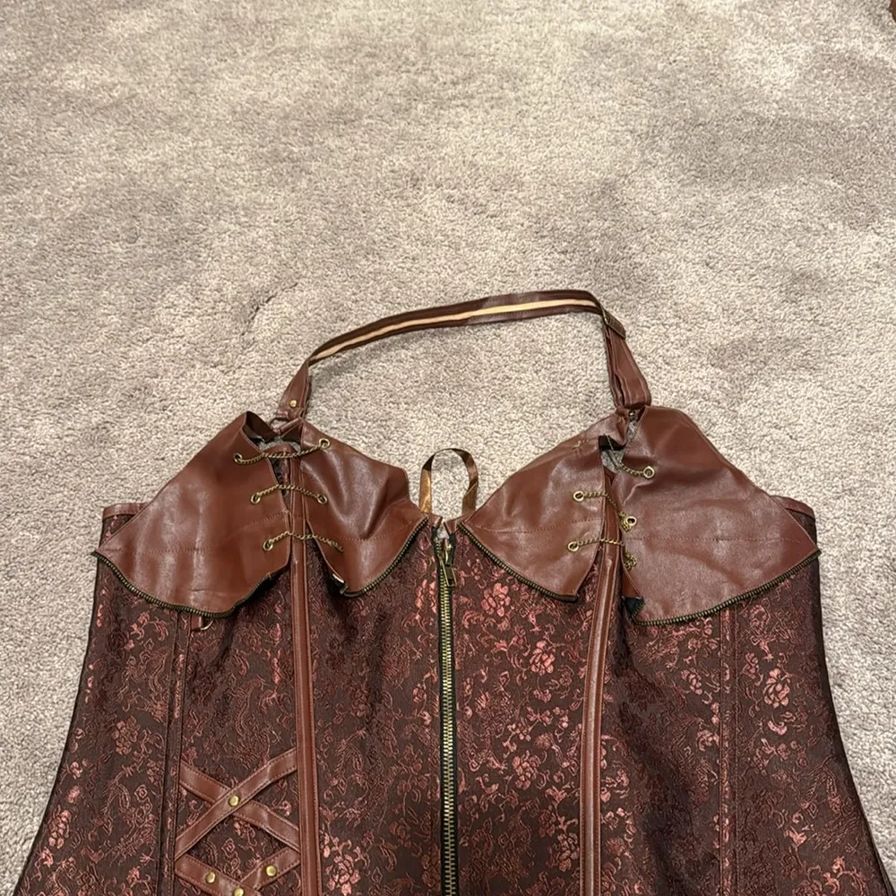 Alivila y Fashion Faux Leather Brown Corset Top SIZE 4XL - Image 2