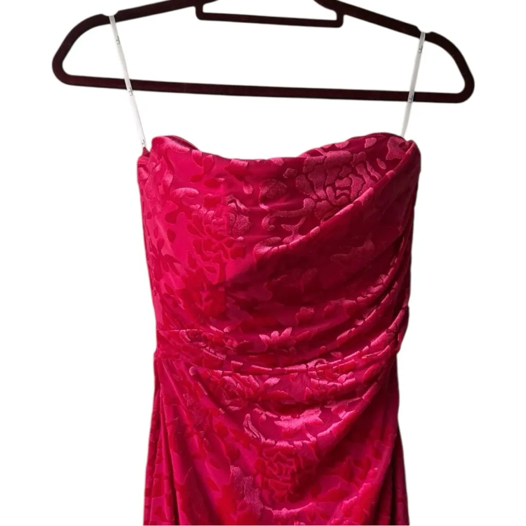 NWT Lulu’s Fabulous Darling Fuchsia Burnout Velvet Strapless Dress Size Small - Image 8
