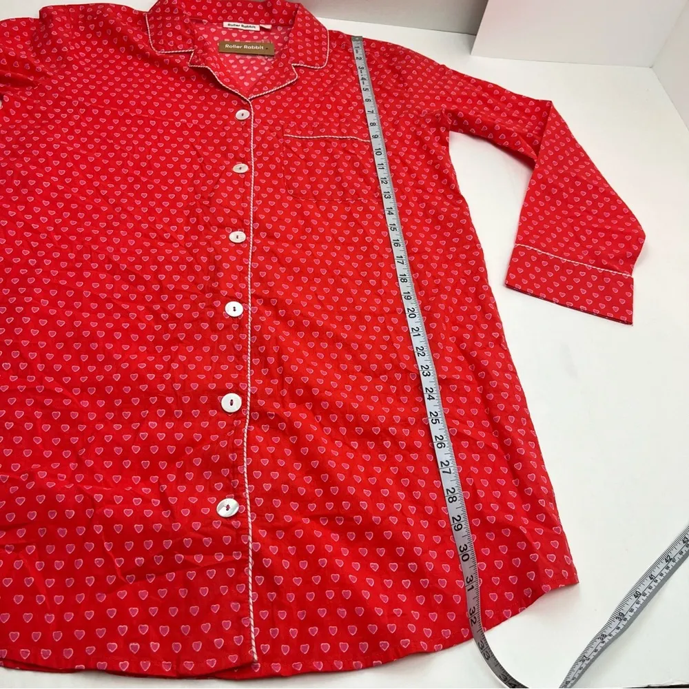 Roller Rabbit Red Pink Heart Button Front Nightgown Sleep Tunic Shirt Medium NEW - Image 8