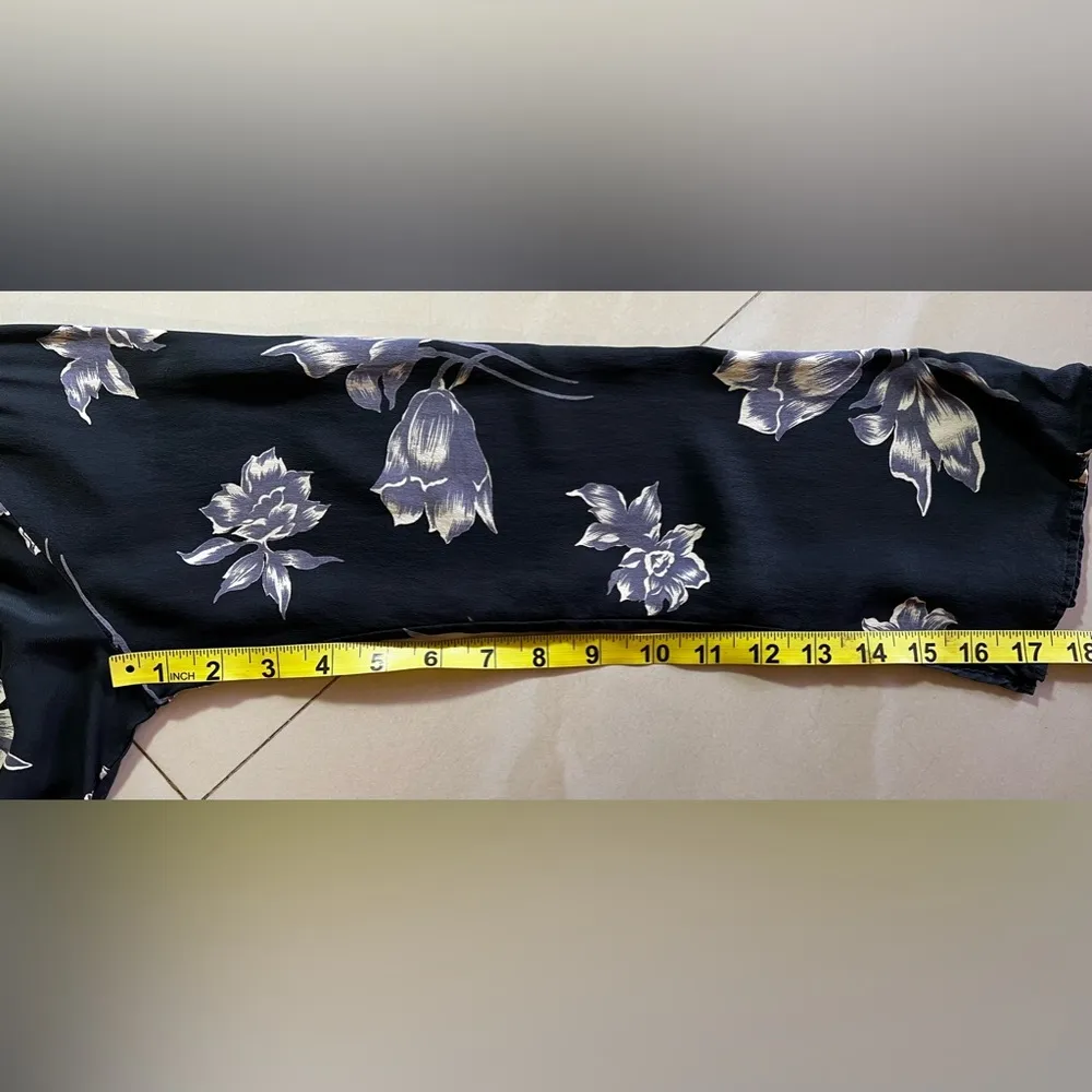 DASLU SAO PAOLO BLOUSE 100*% SILK black floral long sleeve LIGHTWEIGHT top Ss M Size M - Image 15