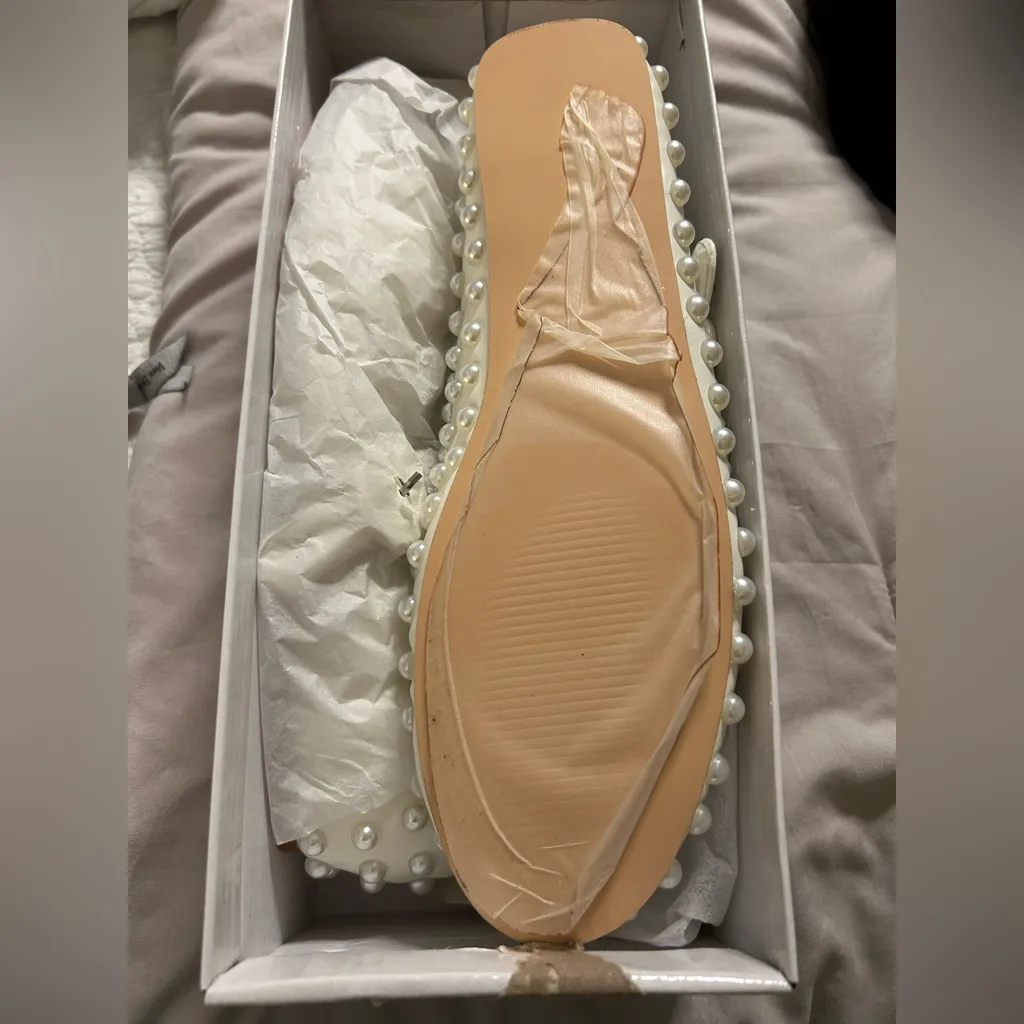 NEW Pearl Mary Jane Ballet Flats Buckle Strap Ballerina Shoes Comfortable 8.5 White - Image 2