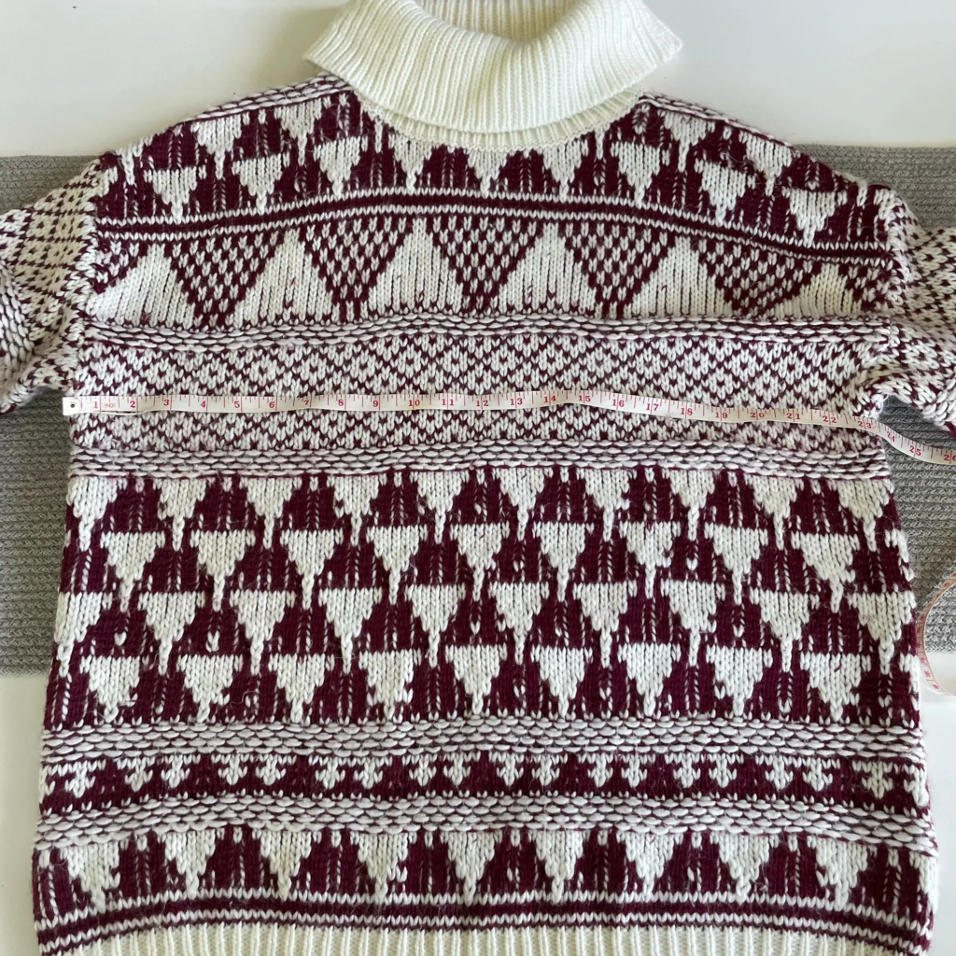 Vintage Liberty Lane Burgundy and White Intarsia Heart Sweater Size XL Red - Image 7