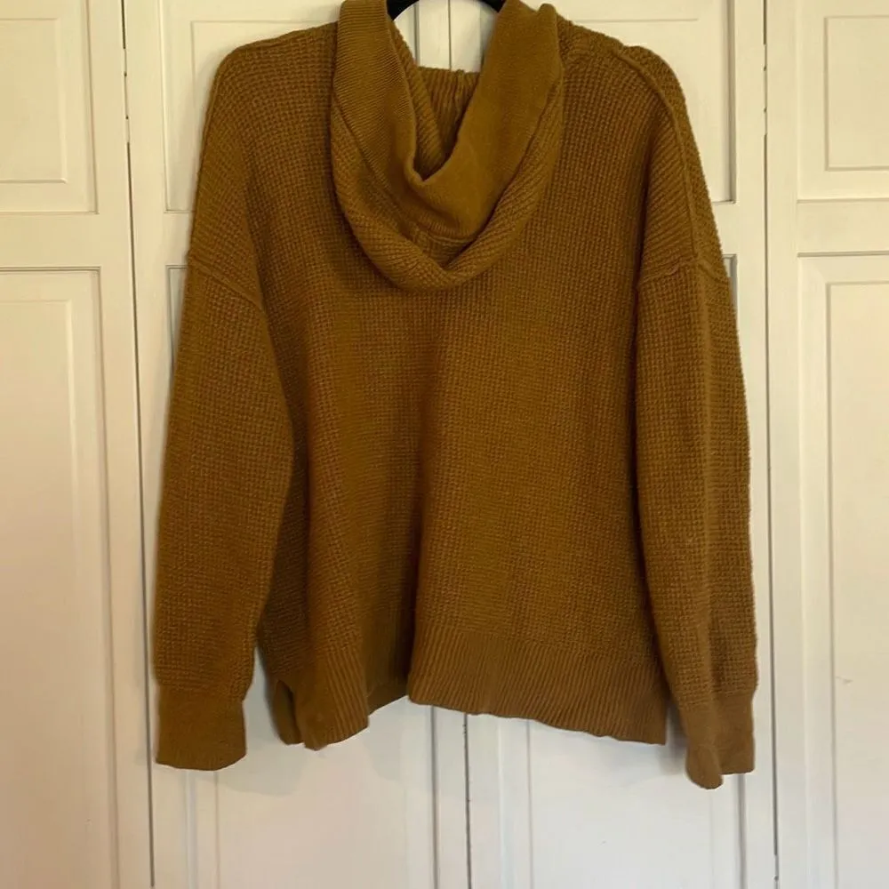 Aerie cozy up brown waffled knit hooded sweater size small - Image 7